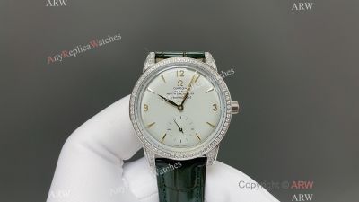 Omega Seamaster 8806 Movement 40mm Diamond Bezel Green/Blue Leather Band 316L Steel Watch